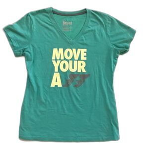 Nike MOVE YOUR A$$ Flying Shoes Wings Women's Top Large Slim Fit Green V Neck